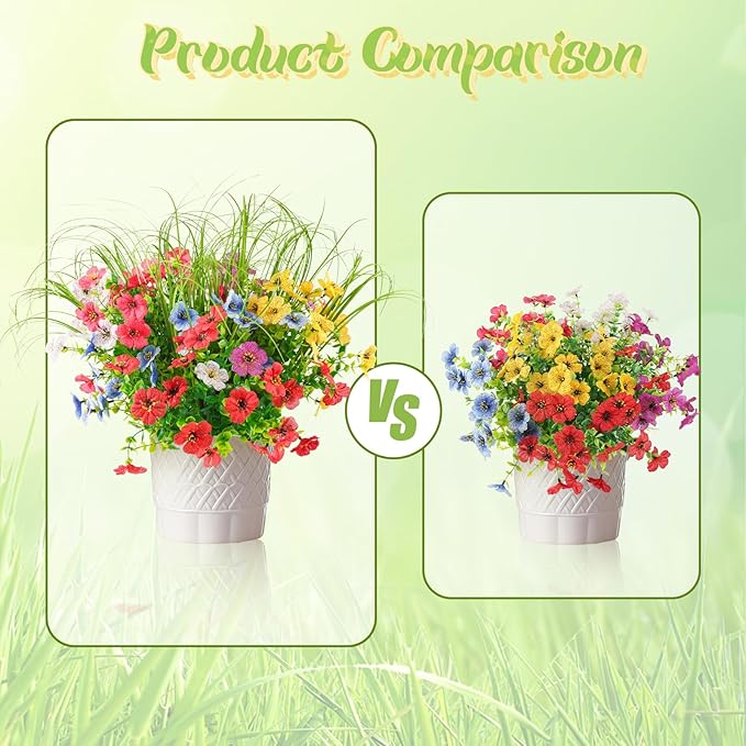 ATTGREAT Artificial Flowers Outdoors Faux Plants UV Resistant Spring Plastic Realistic Flowers Outside Fake Greenery Stems for Garden Porch Planters Hanging Decor, 12 Bundles