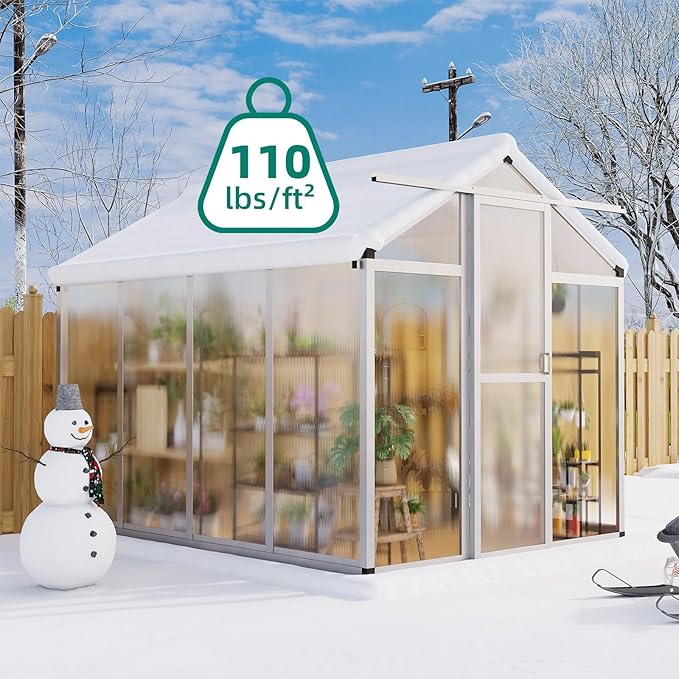 6x8 ft Greenhouse, Aluminum Frame & Polycarbonate Panel Greenhouse for Outdoors, Green House with Adjustable Roof Vent & Lockable Door, Durable Walk-in Green Houses for Backyard, Patio, Lawn