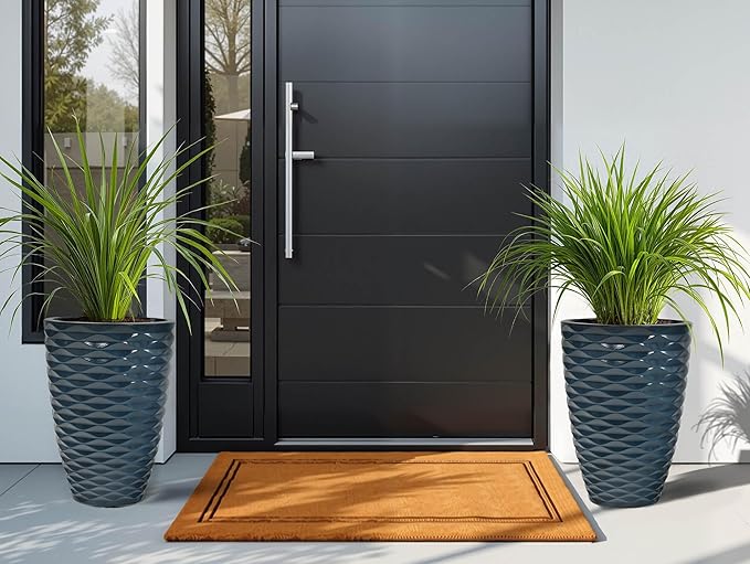 Ultym 19" H Coastal Planter for Indoor/Outdoor Plants, Set of 2 Large Flower Pot with Drainage Hole, Weather/UV Resistant Resin Planters for Garden Patio Porch Home office Decor, Glossy Navy Blue Wavy