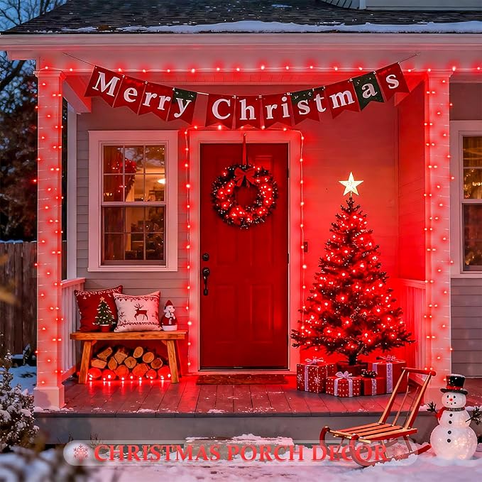 JMEXSUSS 2 Pack Red Solar Lights Outdoor Waterproof, Each 33FT 100 LED Red Christmas Lights, Solar Fairy String Light for Outside Tree Party Patio Christmas Valentines Decorations