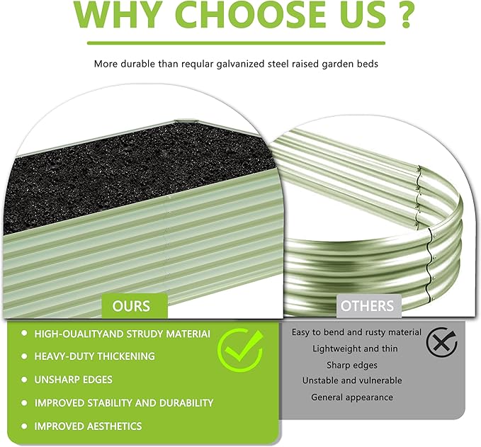 6x3x2FT Galvanized Raised Garden Bed Kit, Galvanized Planter Raised Garden Boxes Outdoor, Large Metal Raised Garden Beds for Vegetables-Green