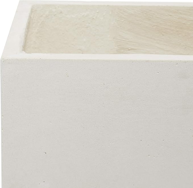 Deco 79 Fiberclay Ceramic Indoor Outdoor Planter Rectangular Large Planter Pot with Brown Wooden Legs, Set of 2 Planters 21", 17"W, White