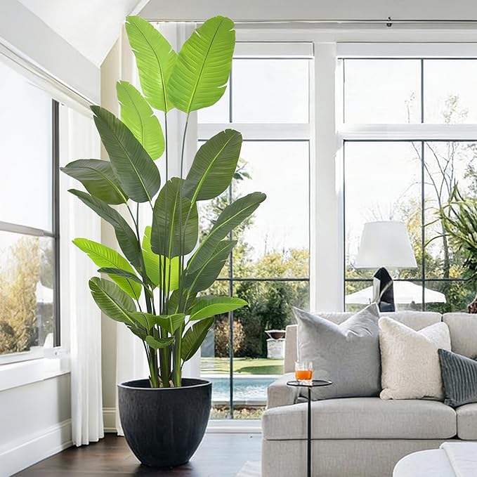 Bird of Paradise Plant Artificial 8FT - Tall Faux Plants Indoor with 24 Lifelike Leaves Trunks, 96" Large Fake Tropical Floor Plant for Home Office Living Room Bedroom Indoor Decor