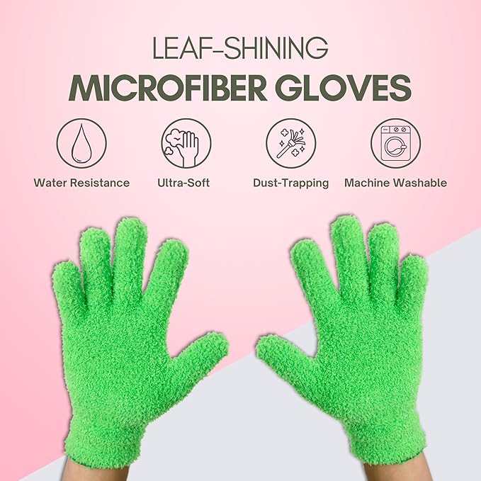 Mossify Microfiber Gloves for Plant Dusting – Reusable & Washable Plants Leaf Cleaning Gloves for Houseplants & Indoor Gardening, Soft & Absorbent Plant Dusting Glove for Windows, Dust Mitt - Green