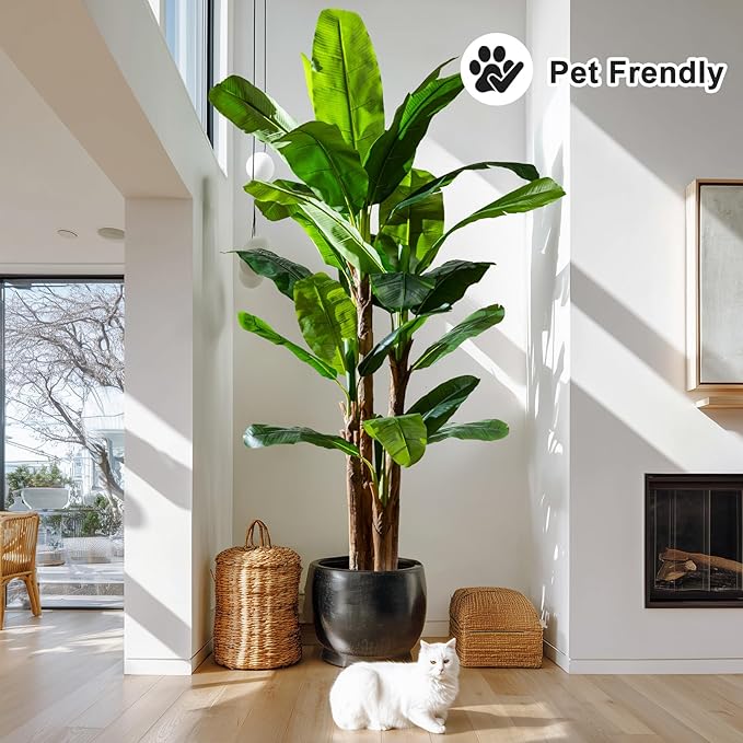 Artificial Banana Tree 9ft, Faux Tropical Palm Tree Plant with Realistic Leaves, Low Maintenance Indoor Outdoor Decor for Home Office Porch, in Nursery Pot