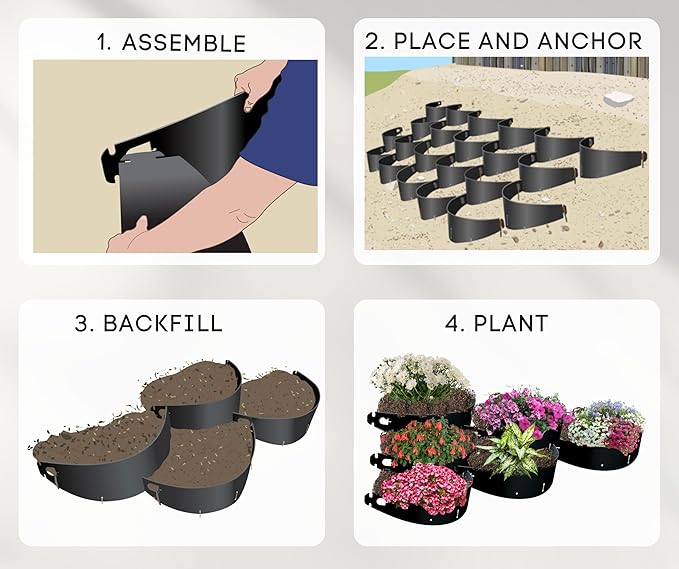 Dirt Locker Erosion Control Hillside Planters, 10-Pack-Brown—DIY-Raised Garden Bed Terracing Kit for Mild Slopes, 10°-24°-Geogrid Water Retention Planting Stabilizer-Retaining Wall Compatible