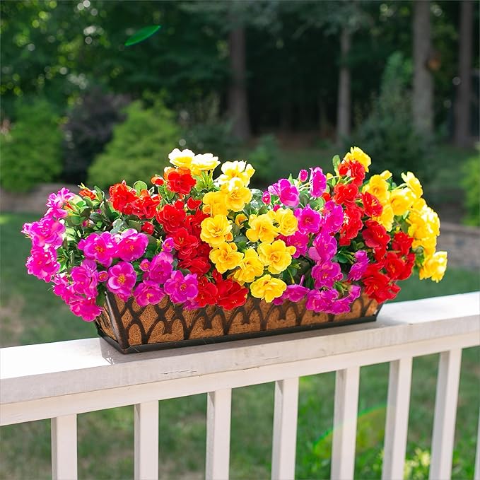 Ivydale Artificial Faux Flowers Plants for Outdoor Outside for Spring Decor,Fake Silk Colorful Camellia UV Resistant Look Real for Planter Pot Porch Patio Balcony Garden Yard Home, 3 Large Bundles