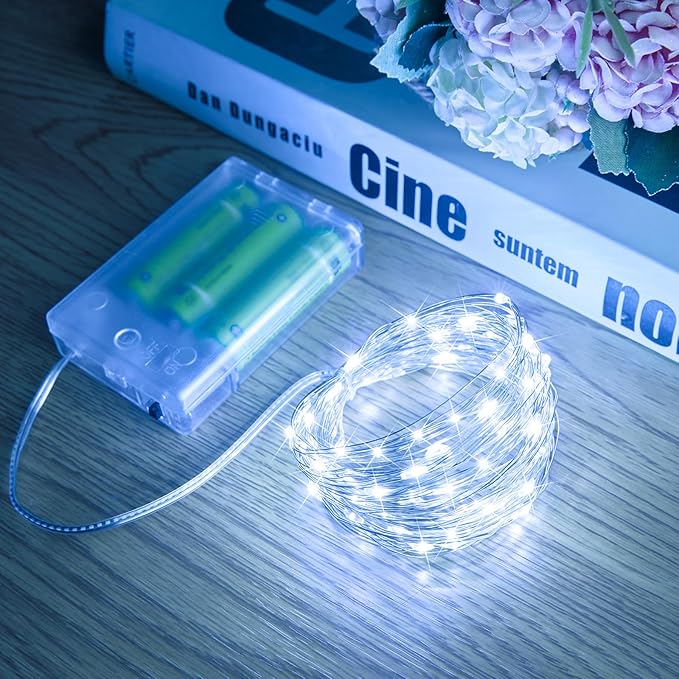 Minetom Fairy Lights Battery Operated, 4 Pack 33FT 100 LEDs Mini Battery Powered String Lights, Waterproof Twinkle Lights Mason Jar Lights for Indoor Home Wedding Christmas Decoration, Pure White