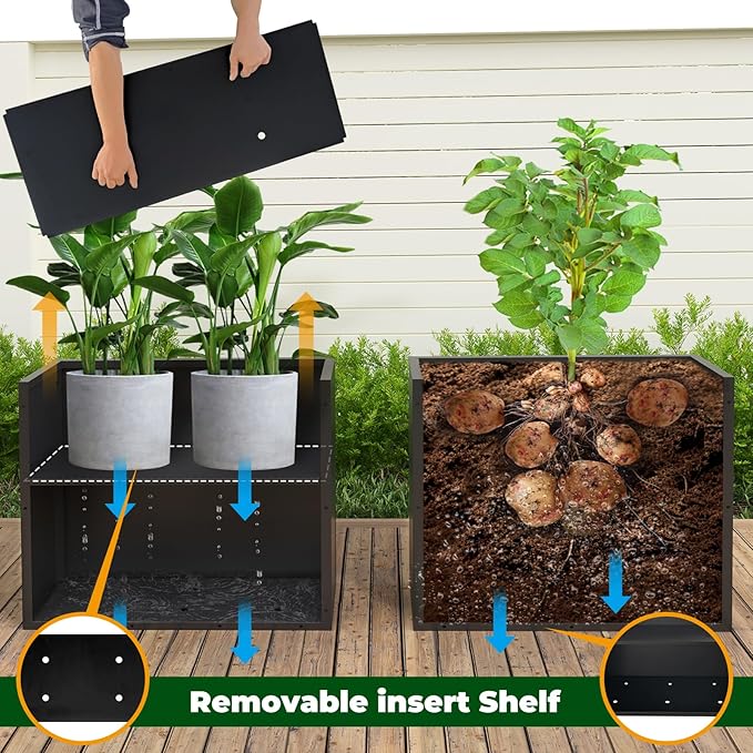 GZLVSOW Black Metal Heavy Planter 32" x 15" x 24"for Outdoor Plants Metal Rectangle Outdoor Planter Spliced Flower Box with Partitions for Outside,Indoor,Garden (Black, 32 * 15 * 24)