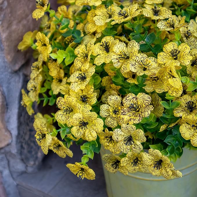 BCBLF Faux Flowers for Outdoor Planters, Artificial Flowers for Outdoors, 12 Bundles Outdoor Flowers Uv Resistant, Artificial Flowers for Decoration, Yellow, Silk Faux Spring Flowers for Outside
