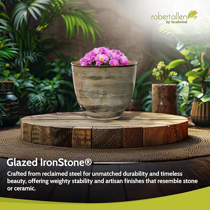 Headwind Glazed Ironstone Hamilton Collection Decorative Plant Pot – 12" Sandstone Beige Pot – Lightweight & Durable with Drainage Flower Pots for Indoor Plants & Outdoor Planter Use by Robert Allen
