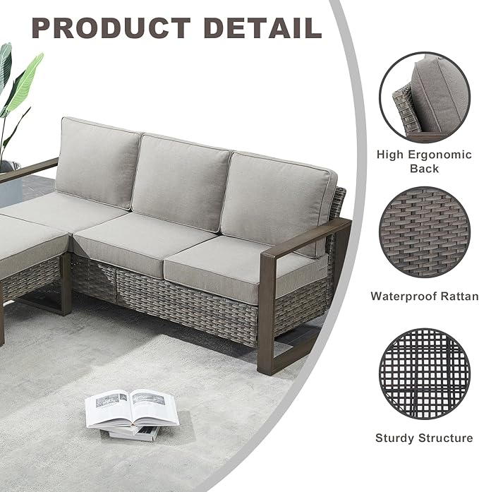 Rilyson Outdoor Wicker Patio Furniture Set - 8 Piece Patio Conversation Set with 4 Wicker Swivel Rocker Chairs,2 Rattan Ottoman 1 Side Table and 1 Couch,Thick Cushions,Deep Seating(Mixed Grey/Grey)