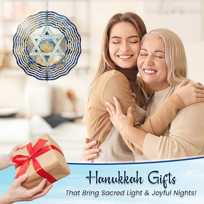 FLAGWIX Hanukkah Gifts for Women Men - Star of David 3D Stainless Steel Wind Spinners Outdoor 12in - Hanukkah Decorations, Chanukah Hanging Wind Spinners Garden Decor, Spiritual Religious Jewish Gifts