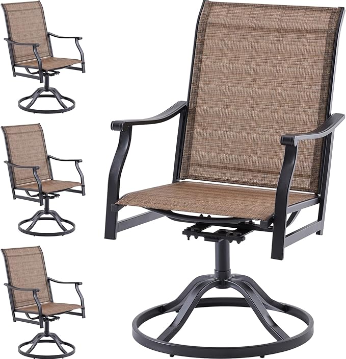 Soohow Outdoor Dining Chairs Set of 4, 360°Swivel Patio Dining Chair with Textilene Fabric, Outdoor Metal Armchair All Weather Resistant, Ergonomic Comfort, Perfect for Patio, Backyard, Balcony