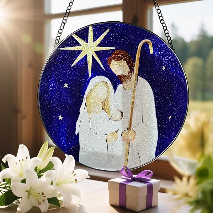 8'' Nativity Suncatcher Ornament, Stained Glass Window Hanging, Religious Christmas Decor, Holiday Decor, Gift for Christmas, Religious Gifts, Christian Gifts ﻿ ﻿