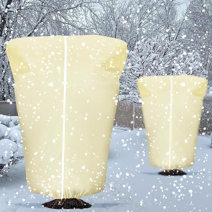EYNDYN 4 Pcs Plant Covers Frost Protection Bag 71" x 47" Winter Reusable Plants Jacket with Drawstring Shrub Protection Wraps Bags Frost Blanket for Winter Outdoor Garden Plants