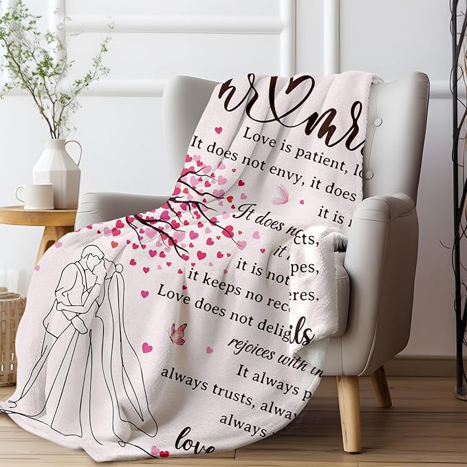 Glydein Wedding Gifts for Couples 2026, Soft Flannel Wedding Blanket, Bridal Shower Gifts for Bride to Be, Anniversary Mr and Mrs Gift, Marriage Gift for Newlyweds Bride, 50 x 60 inches