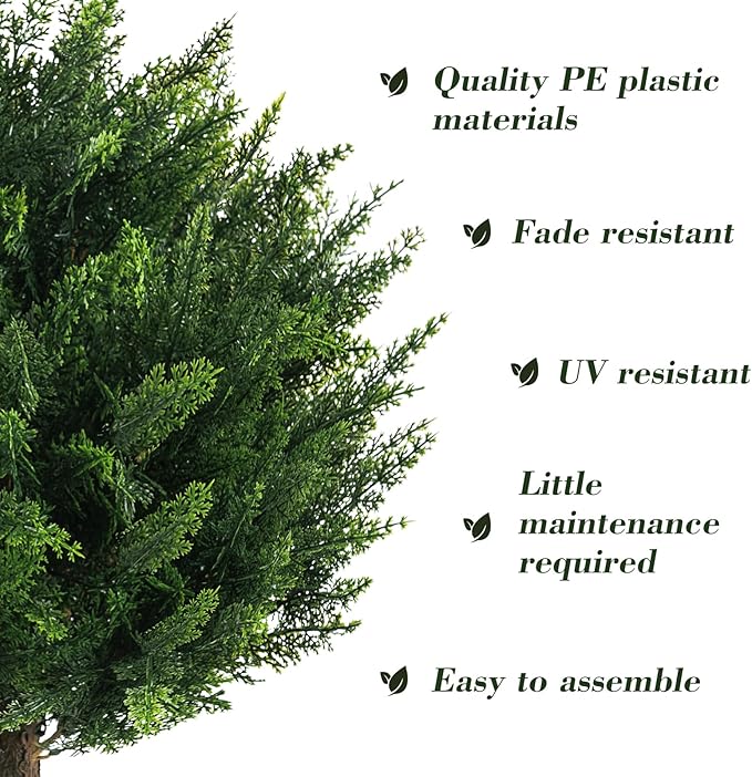 Chillchard 21" Artificial Cypress Topiary Outdoor Plants with Spike, 4 Pack Faux Cedar Bushes UV Resistant Fake Shrubs for Front Porch Décor