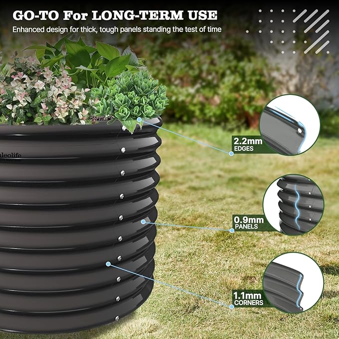 A ANLEOLIFE 30" Extra Tall Galvanized Raised Garden Beds Outdoor, 3x2.5ft Round Metal Planter Boxes for Planting Vegetables, Flowers, Fruits, Eco-Safe & Easy Setup, Quartz Grey