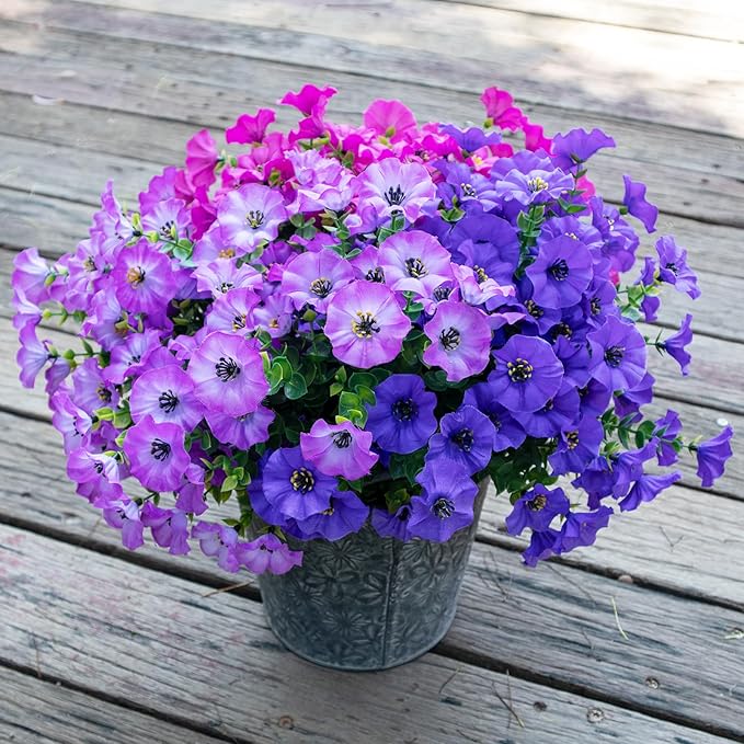 VDVST Artificial Flowers for Outdoors,UV Resistant Artificial Outdoor Flowers,Not-Fading Faux Flowers for Outdoor Planters for Front Door Porch Yard Patio Garden Home Decor,12 Bundles Mix 3 Colors