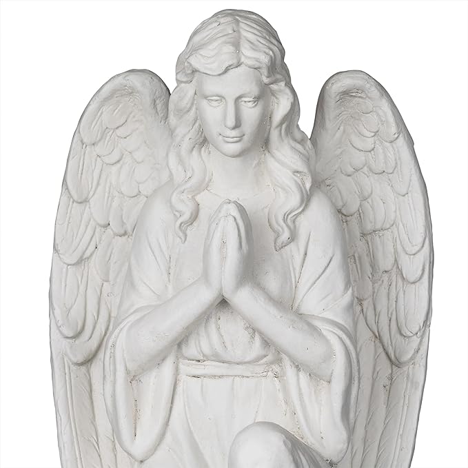 Alpine Corporation 27" Tall Indoor/Outdoor Kneel Praying Angel Statue, Tabletop Garden Decor, White