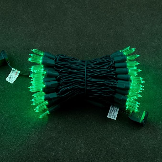 YULETIME 100 Green One-Piece T5 LED Christmas Lights, 33 ft High Waterproof UL Certified Green Wire String Lights (Green)