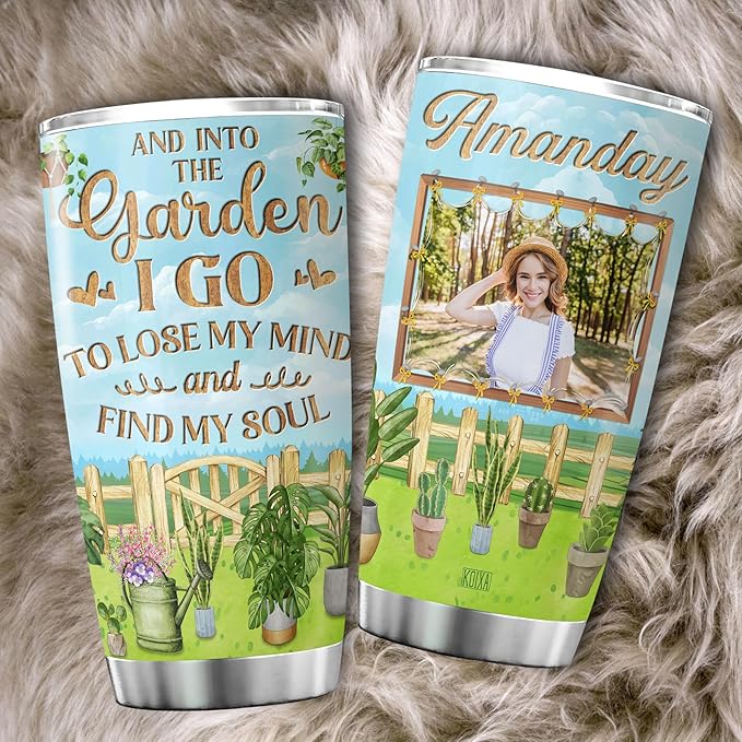 Personalized Photo Coffee Tumbler Gardening Custom Name Birthday Gifts For Women Adults Mom Grandma Plant Travel Mug With Lid Insulated Cup Cold Steel Tumblers Inspirational Quote
