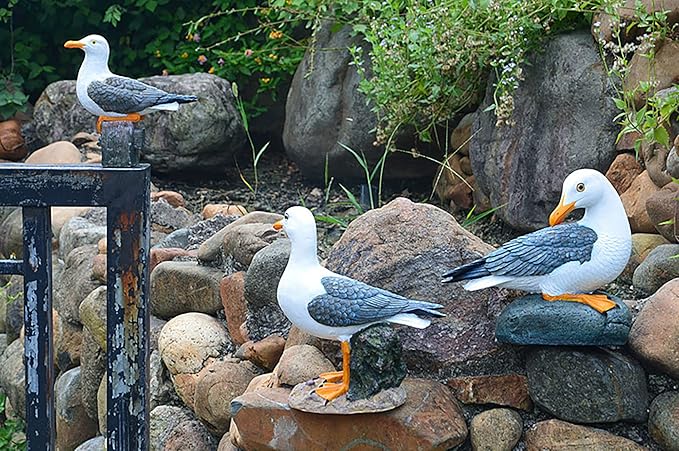 coolboy Real Seagull Figurine,Garden Bird Statue -Seagull Décor Birds Figurines Ornaments - Best Indoor Outdoor Statues Yard Art Figurines for Patio Lawn House