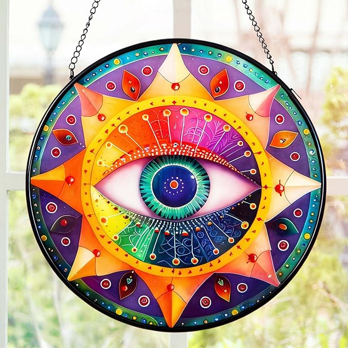 7.8'' Evil Eye Stained Glass Suncatcher,Stained Glass Window Hanging,for Indoor Outdoor Decor,for Women/Friends/Lover