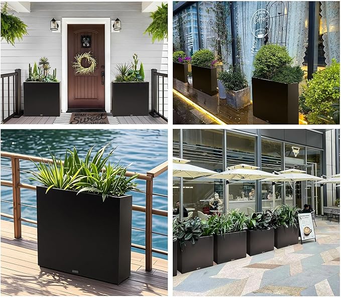 CYC Metal Large Rectangular Planter Box Outdoor 30" H x 34" W x 10" D,Tall Flower Pot with Quick Installation,Long Black Planters for Outdoor Plants with Drainage Holes for Plants,Patio,Garden