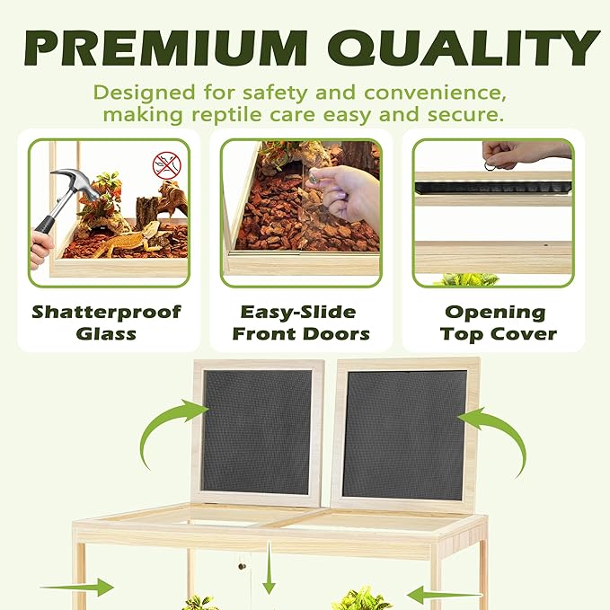 Prolee Tempered Glass Bearded Dragon Tank 28 Gallon, Lizard Tank, Reptile Tank with Metal Mesh Roof Door, Snake Tank with Lock Design, 24" Long, Oak