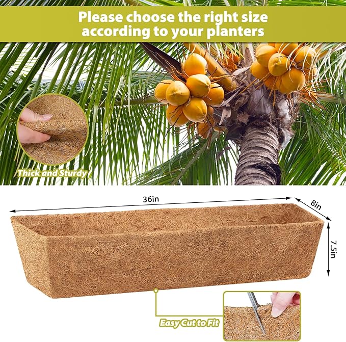 Legigo 2 Pack 36 Inch Square Coco Liners Planter Baskets Liner- Natural Coconut Coir Basket Liner Replacement, Window Box Liners Trough Coconut Liners for Wall Planter Garden Deck Fence Flower Baskets