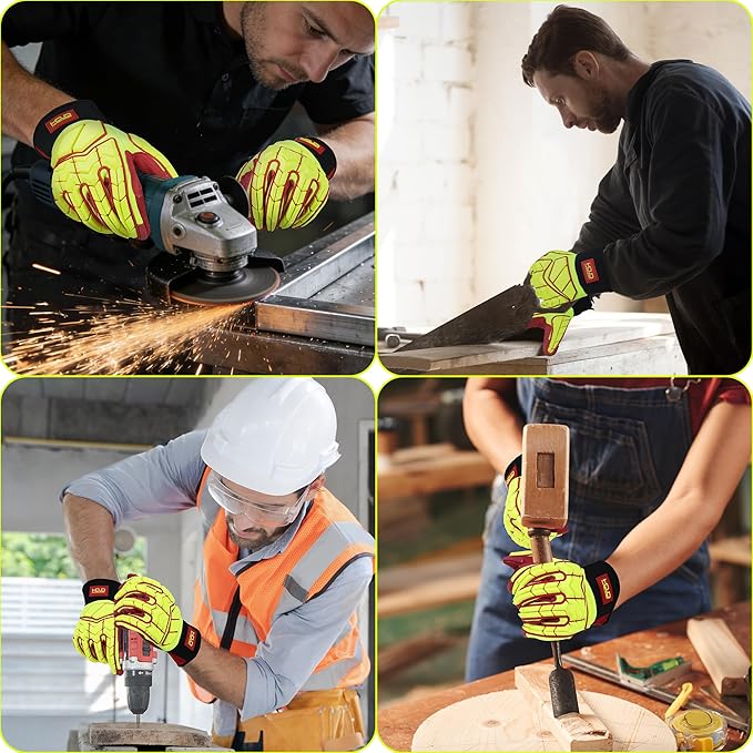 HANDLANDY Anti Vibration Gloves, SBR Padding, TPR Protector, Mechanic Work Gloves (Large, Black)