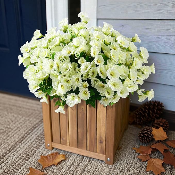 Artificial Morning Glory Flowers Plants for Outdoor 8 Pcs Faux Silk Petunias Flower Realistic Faux Flowers Plants for Outside Planter Porch Yard Patio Balcony Home Indoor Decor (8 Pcs Beige)
