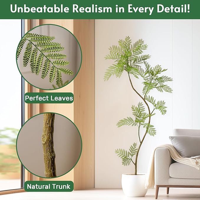 Bailikang 6.6FT Artificial Tree Fake Jacaranda Tree,Faux Tall Tree Lifelike Green Leaves Large Plants Indoor Fake Trees for Home Decor