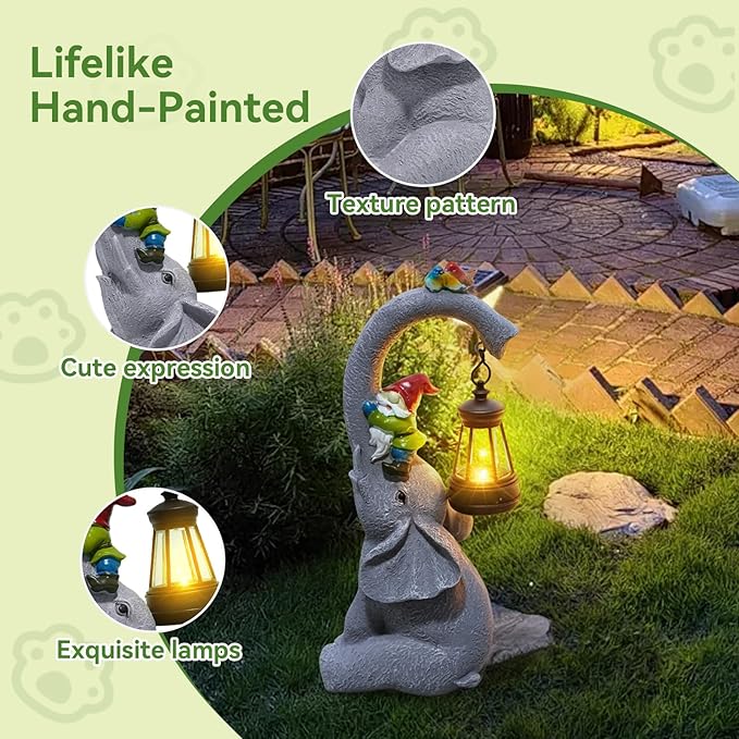 ArtCredit Solar Elephant Garden Statues with LED Lights, Outdoor Decor for Patio Yard Balcony - Unique Housewarming Birthday Gifts for Women Mom Grandma