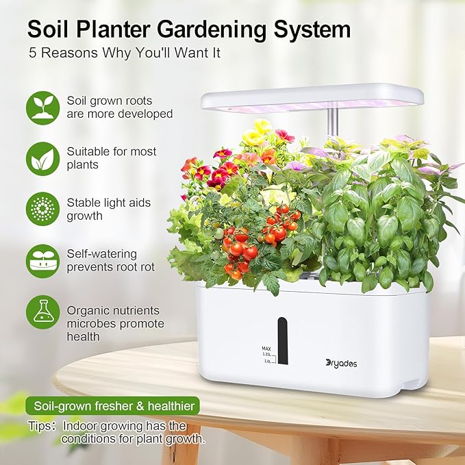 DRYADES Indoor Garden System 19 Watt LED Growing Light Upgrade 2 Self-Watering Soil-Cultivated Growing Pots Gardening Gifts for Mom Plant Pot for Vegetables Herbs Tomato(No Seeds&Soil)