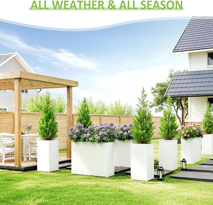 LAHAAP Set of 2 Outdoor Planters 38"W x 10.2"D x 30"H- Tall Rectangular Planters for Outdoor Patio/Porch, All-Weather with Anti-dumping Kit, Durable Galvanized Steel, Modern Design for Plants, Flower