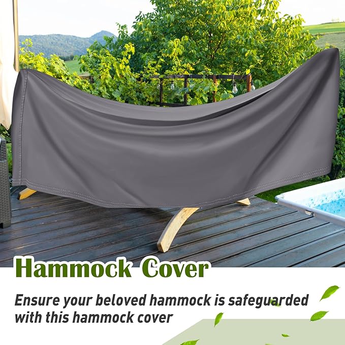 Tranqun 14-15 ft Hammock Cover 188" W x 58" D x 20" H Heavy Duty 420d Oxford Weather Resistant Cover Waterproof Protection for Hammock Stand Outdoor Garden, Buckle Strap, Double Stitched Seams(Gray)