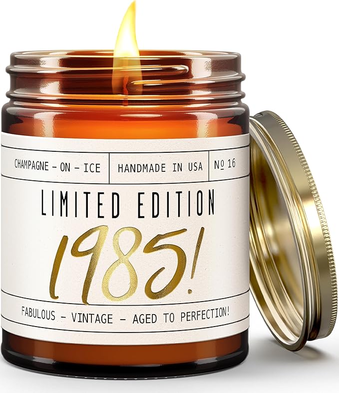 41st Birthday Gifts for Women - 'Limited Edition 1985' Soy Candle, w/Champagne on Ice I 41 Birthday Gift for Her Ideas I 9oz Reusable Jar, 50Hr Burn, Made in USA