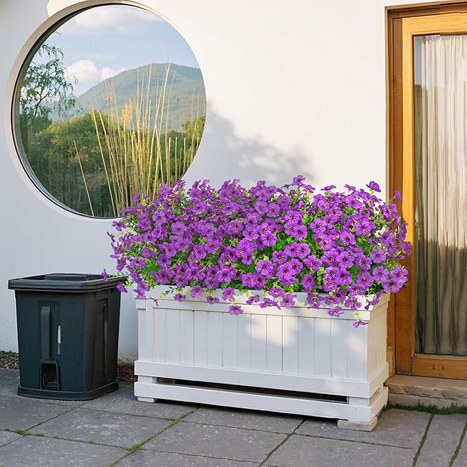 Besteek 20 Bundles Artificial Flowers for Outdoors Decoration Fake Silk Flowers UV Resistant Faux Plants Artificial Daisy Eucalyptus for Spring Summer Garden Yard Porch Window Home Decor, Purple