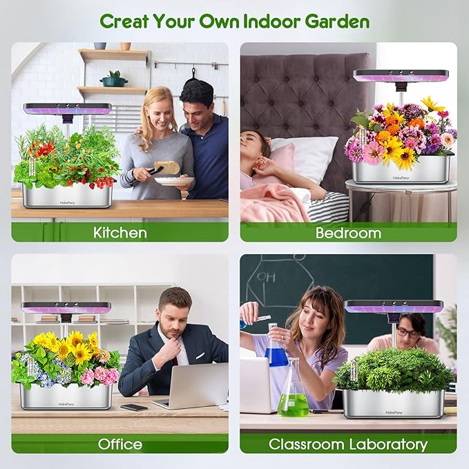 Indoor Garden Hydroponics Growing System: 15 Pods Stainless Steel Herb Garden Kit with Grow Light, Plant Germination Kit, 6L Large Tank, Quiet Pump, Auto Timer, Christmas Gardening Gift for Women