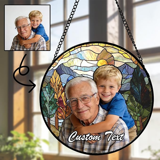 Personalized Custom Photo Grandma Faux Stained Glass Window Hanging - Nana Gifts Customized Memorial Ornaments Suncatchers Christmas Birthday Mother's Day for Lovers Women Men Dad Mom