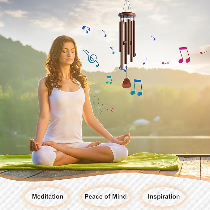 Bursvik Large Aluminium Wind Chimes 37" Inches to Create a Zen Atmosphere Suitable for Outdoor, Garden, Patio Decoration Wind Chimes with Wind Catcher Suitable as A Gift for Unisex(2 Pack Coffe)