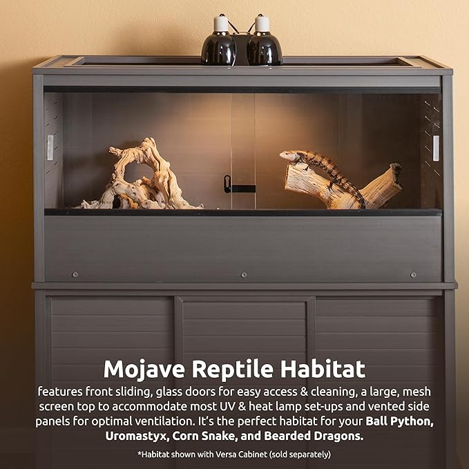 New Age Pet ECOFLEX 48" Wide Large Reptile Habitat, Mojave Lounge for Snakes, Tortoises & Lizards in Maple, Black & Grey, Easy Assembly, Sliding Glass Doors & Mesh Top
