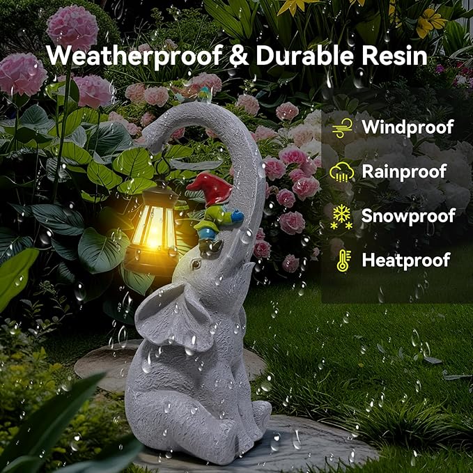 ArtCredit Solar Elephant Garden Statues with LED Lights, Outdoor Decor for Patio Yard Balcony - Unique Housewarming Birthday Gifts for Women Mom Grandma