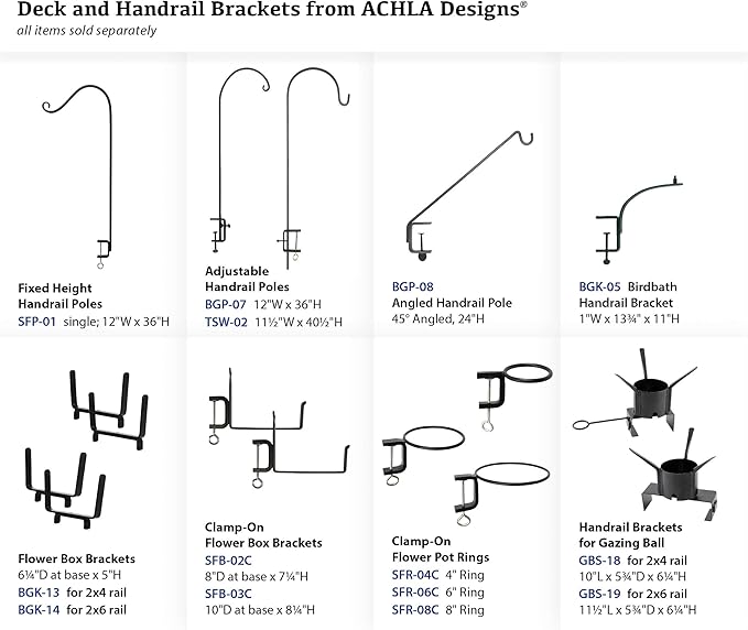 Achla Designs SFB-03C, 10 inch Railing clamp Window Flower Box Brackets, Black