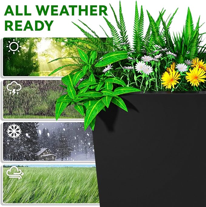 NUWJBYE Tall Metal Planter Box, 15" L x 15" W x 30" H 2-Pack Outdoor Planters with Removable Tray, Heavy Duty Steel Front Porch Planters for Patio, Balcony, Indoor(Black)