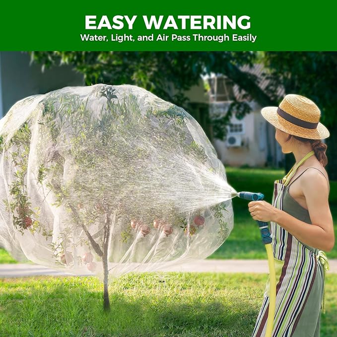 Fruit Tree Netting with 2-Way Zipper & Drawstring - 6.4Ft x 6.4Ft Garden Plant Net Pest Barrier to Prevent Cicadas Bird Squirrel Deer - Bug Protection for Blueberry Tomato with Fine Mesh Insect Cover