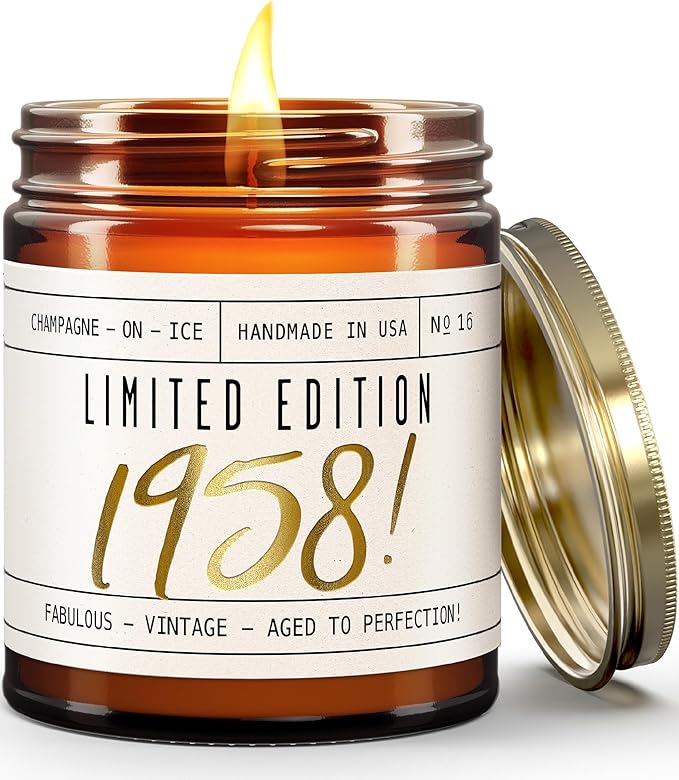 68th Birthday Gifts for Women - 'Limited Edition 1958' Soy Candle, w/Champagne on Ice I 68th Birthday Gift for Her Ideas I 9oz Reusable Jar, 50Hr Burn, Made in USA